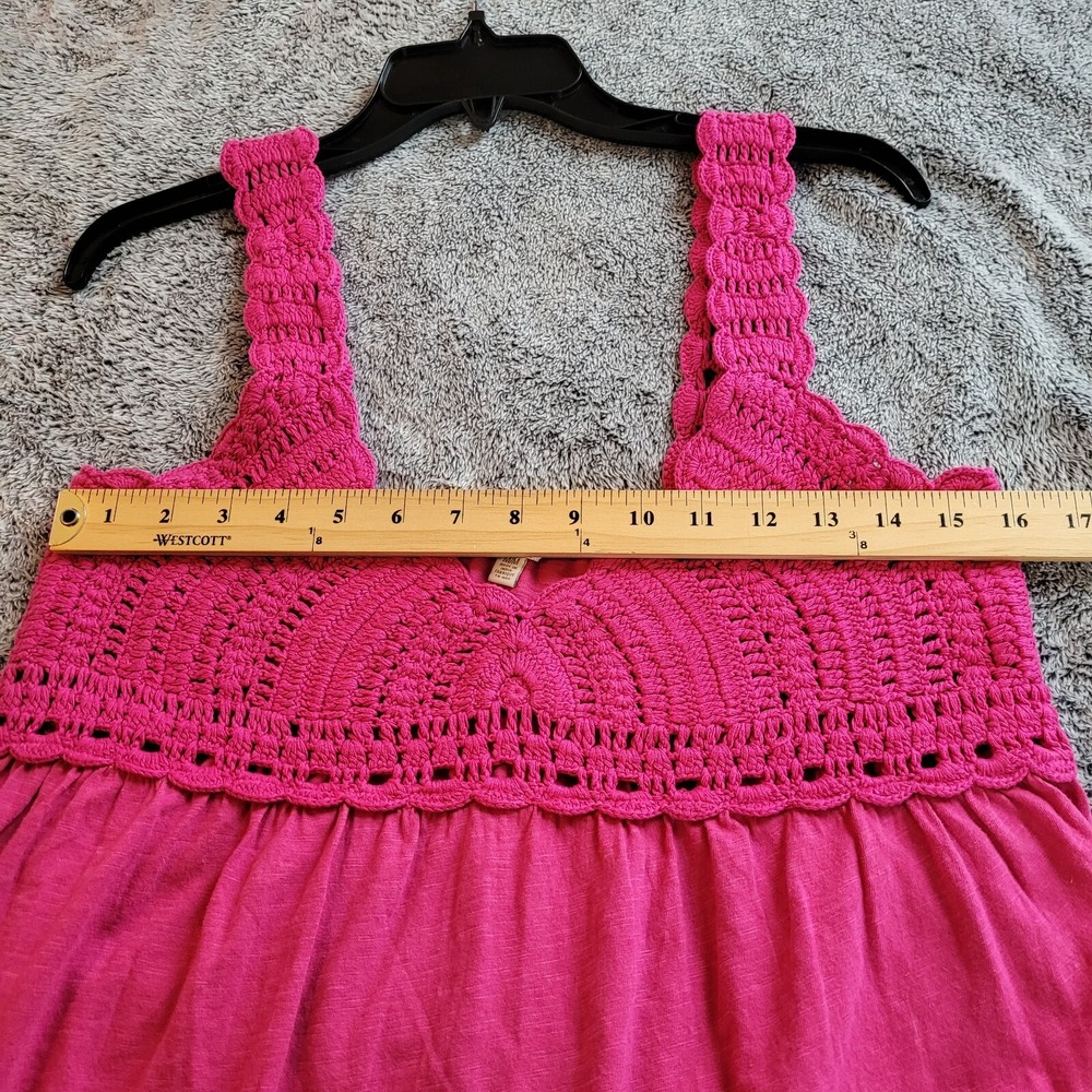 Lucky Brand Top Pink Babydoll Crochet Coquette Medium Cottagecore Y2K Boho 17422 - Picture 4 of 11
